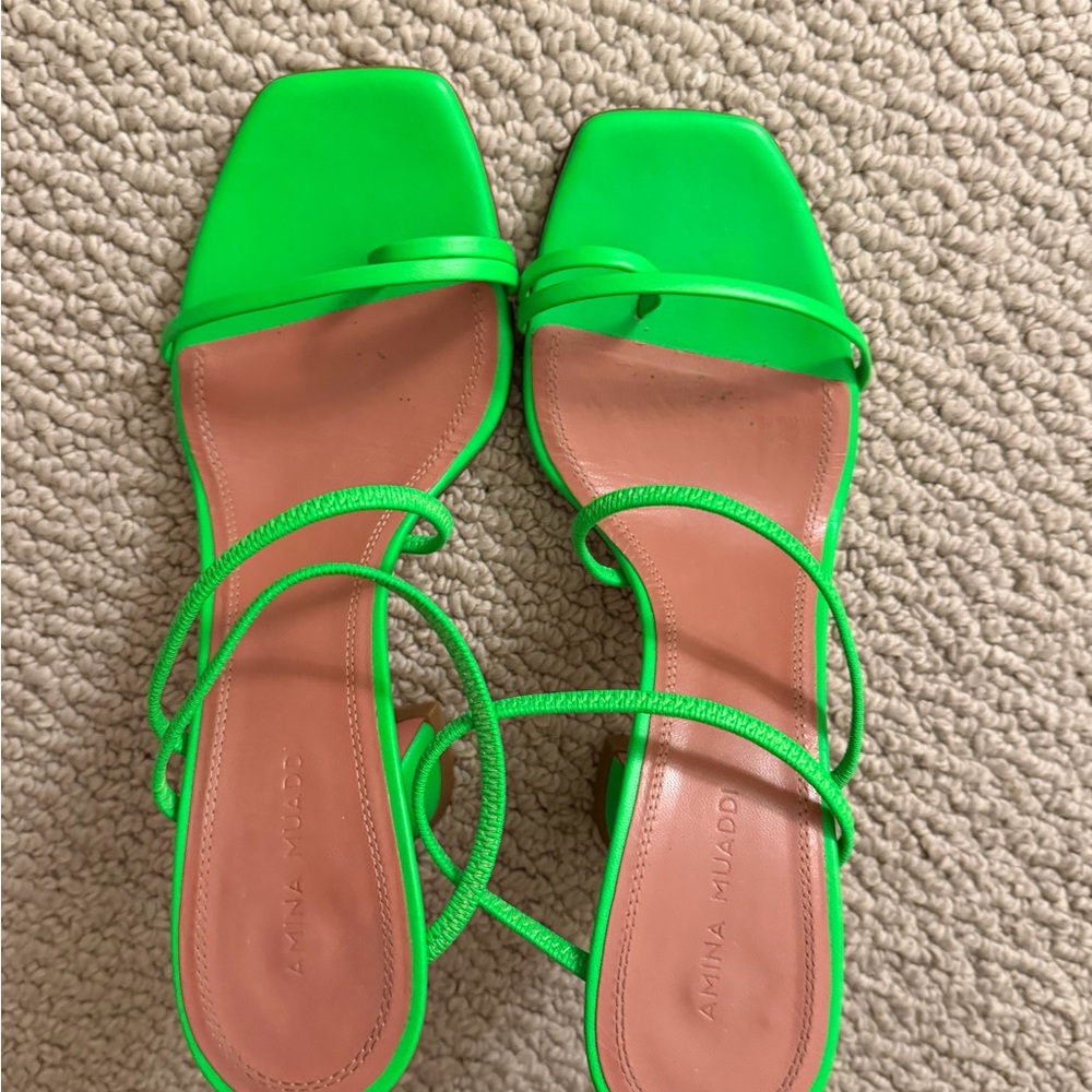 Authentic Amina Muaddi Neon Green Strappy Sandals - Picture 6 of 7